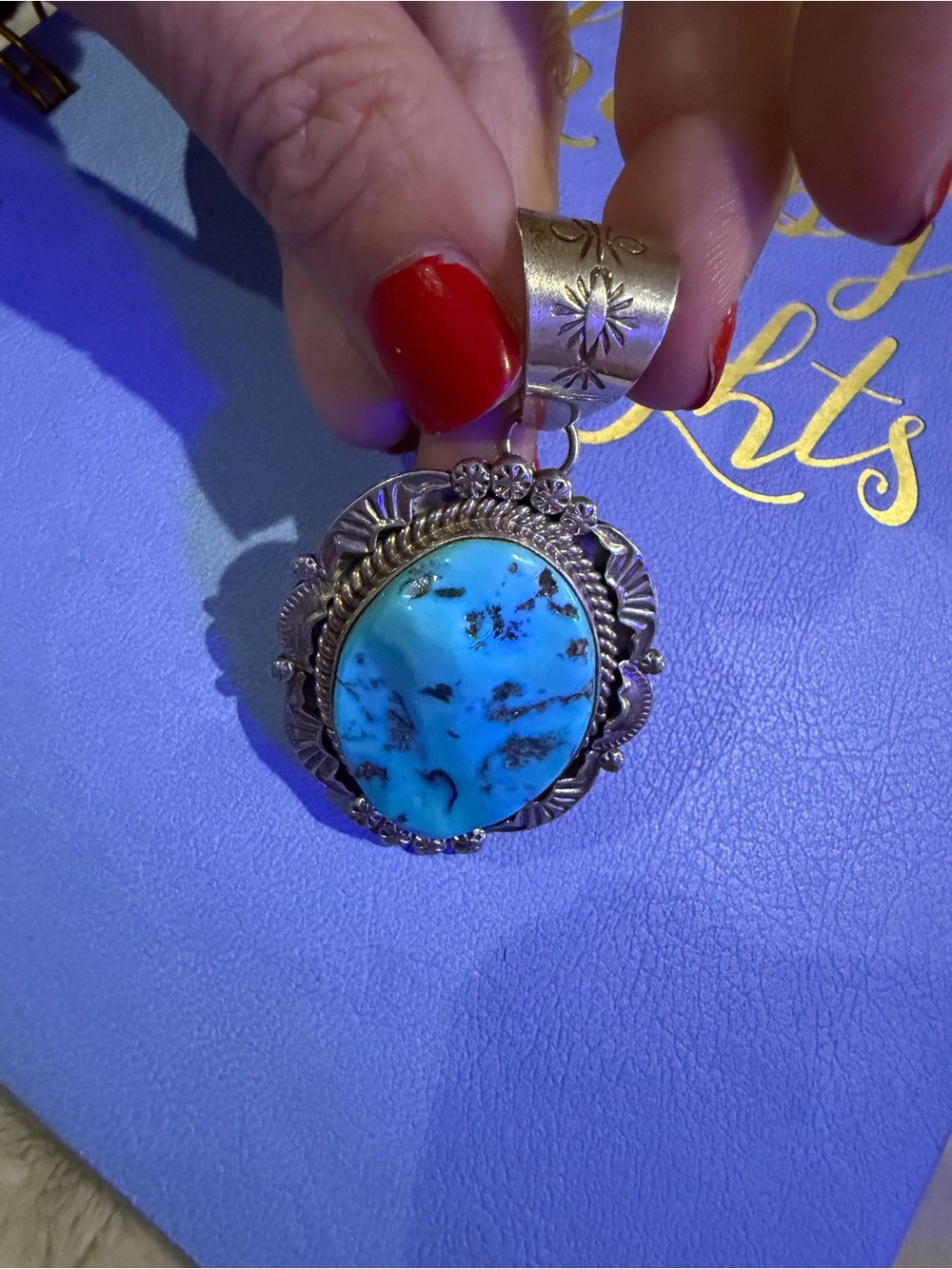 Vintage Sterling Silver Turquoise Pendant Teepee Hallmark Southwestern Signed